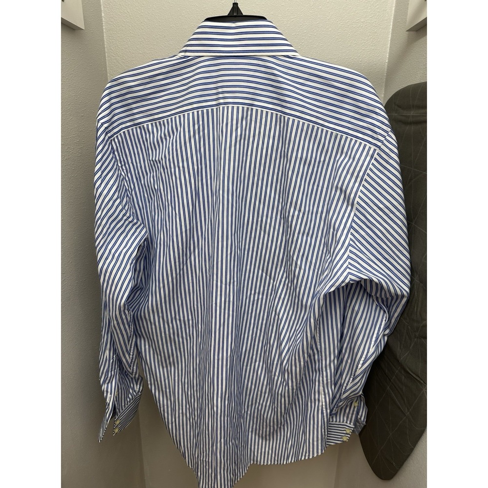 TD Thomas Dean Mens Gray Blue Striped Button Front Dress Shirt Size Large Office - Picture 5 of 5